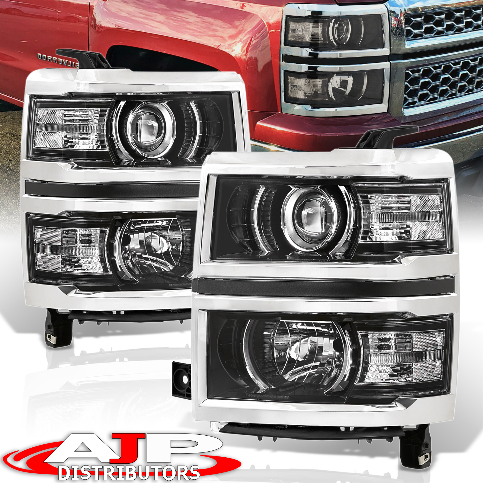 Black Clear Projector Head Lights Lamps LH RH For 2014-2015 Chevy Silverado  1500